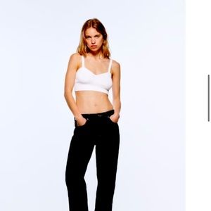 Zara RIBBED STRAPPY TOP WHITE